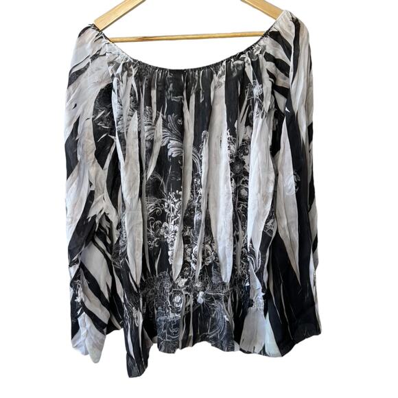 Venezia Black & White Semi-Sheer Long Sleeve Blouse Women's Size 18/20 - Picture 7 of 8